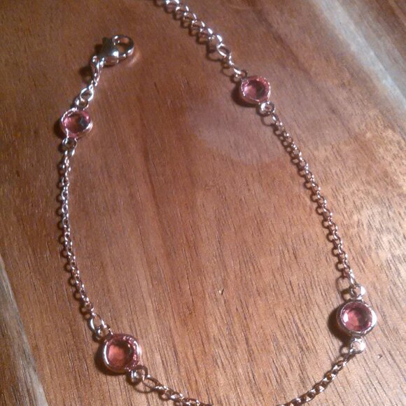 Beveled Pink Glass Ion Plated Rose Gold Stainless Steel Station Bracelet - Picture 5 of 10